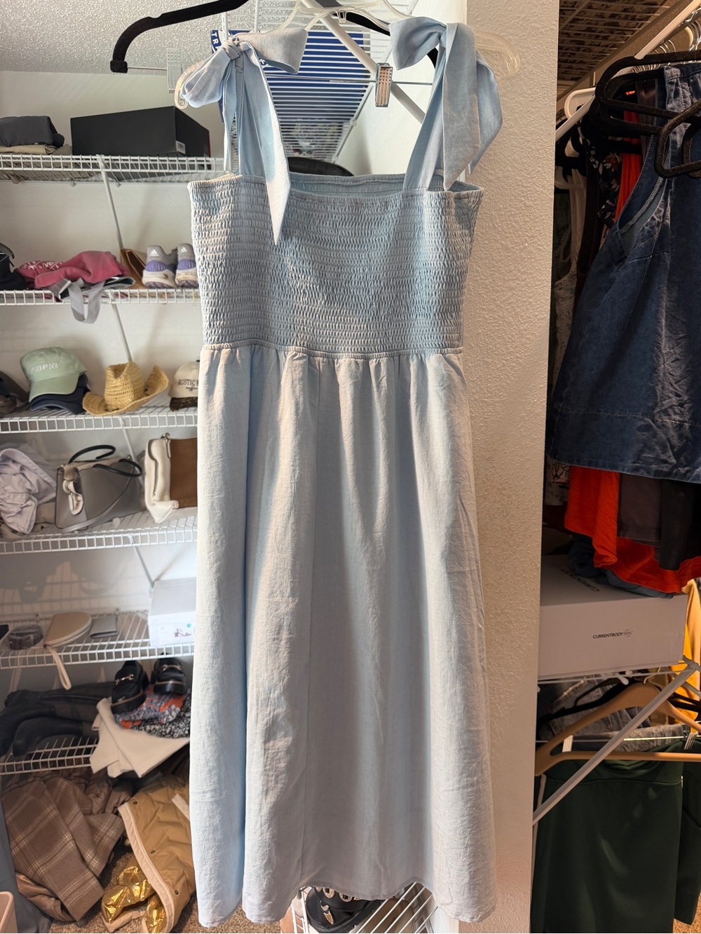 Listicle Light Blue Tie-Shoulder Smocked Midi Dress